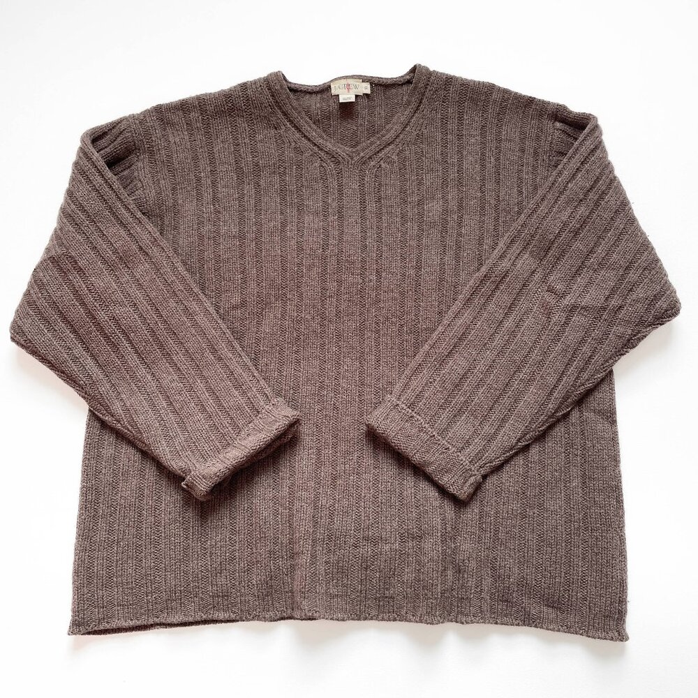 Vintage J. Crew Wool Knit Sweater 90s Ribbed Brown Size XL